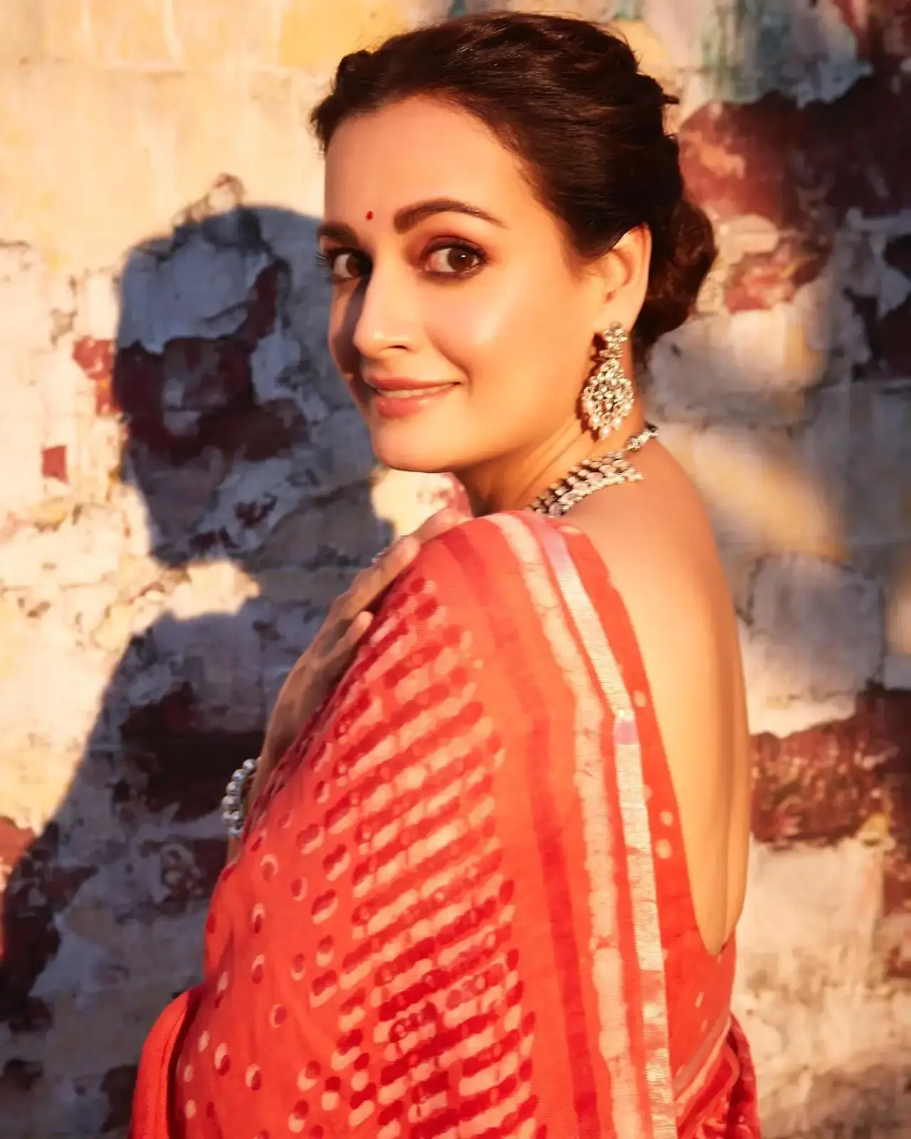 Indian Actress Dia Mirza Images In Traditional Red Saree